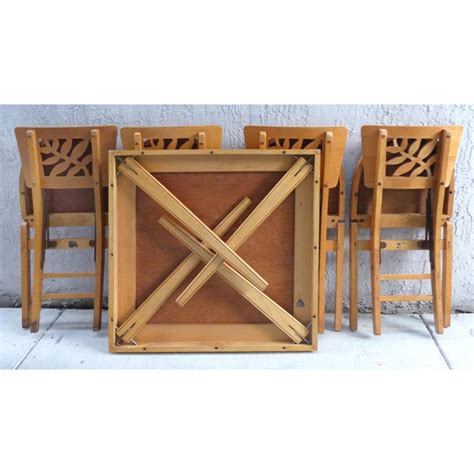 When no longer in use, fold the legs in and store away. Mid Century Modern Folding Wood Card Table & Folding ...