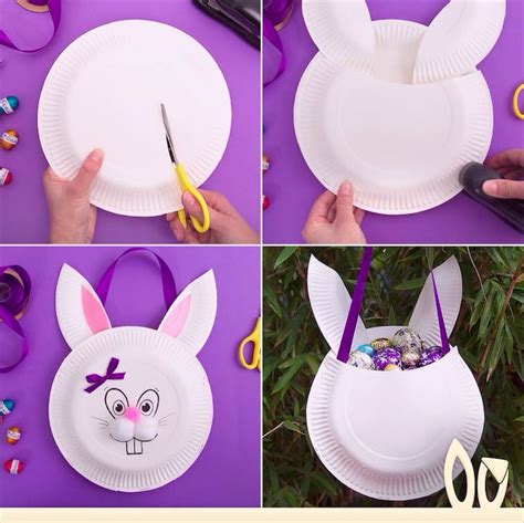This paper easter bunny craft is so simple and perfect for toddlers or preschoolers to make! Easter bag made from a plate | Easter bags, Crafts, Arts and crafts