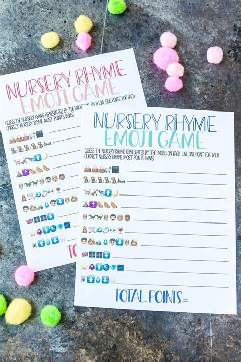 Free printable he said, she said baby shower game; Nursery Rhyme Baby Shower Emoji Game | Free printable baby ...