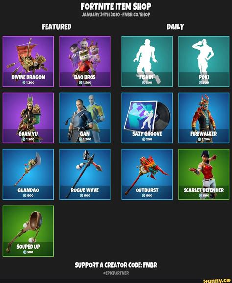 Click on support a creator in the bottom right corner of the item shop and enter our code to support us. FORTNITE ITEM SHOP JANUARY 24TH 2020 FNBR.CO/SHOP FEATURED ...
