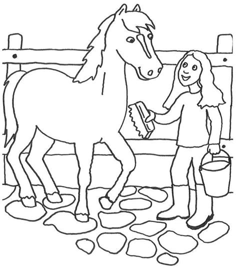 Lernen beim spielen und malen. Ausmalbild Tiere: Mädchen mit Pferd kostenlos ausdrucken