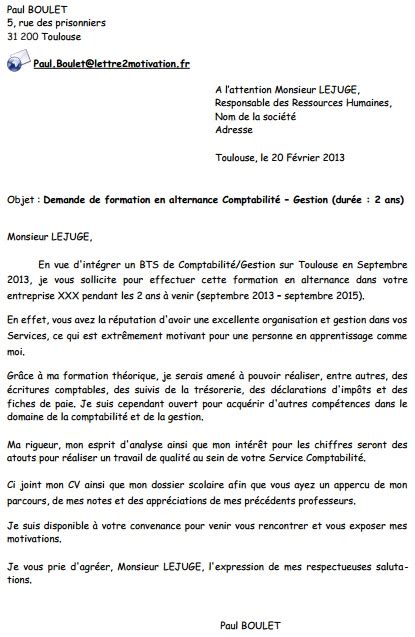 Nom de l'établissement a l'attention de. Lettre de motivation apprentissage ecole d'ingenieur ...