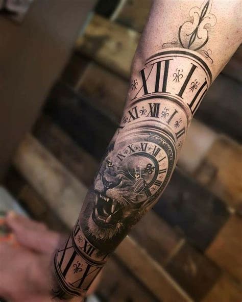 Unterarm komplett bis zur hand (handgelenk). Lion and pocket watch tattoo | Tatted Up! | Tattoo ideen ...
