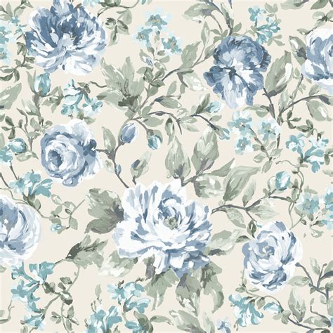 On order coral peach floral on slate gray cotton jersey. K2 Painterly Blue & Cream Floral Wallpaper | Departments ...