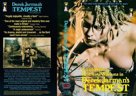 The movie box has 2 people standing on water in the middle is the movie title and the top part is 2 of the characters. THE TEMPEST — TOYAH