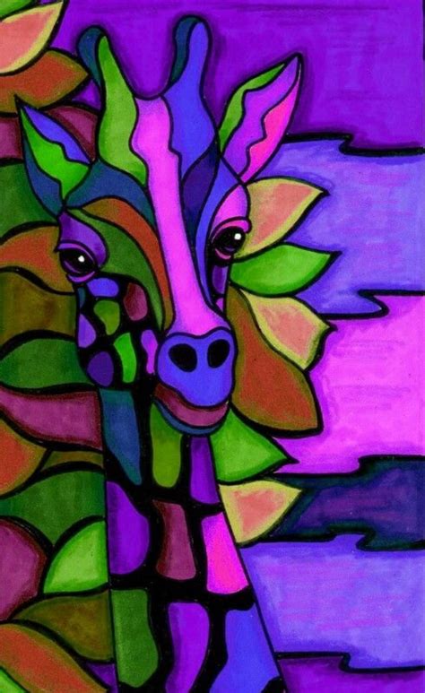 Art activity pages to relax and enjoy! Colorful Giraffe | Glass painting designs, Glass painting ...