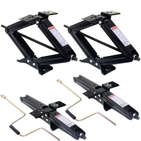 The number of leveling blocks you will need will depend on the ground you're parking on. 4 pcs 5000 lbs RV Leveling Jacks Trailer with Handle in 2020 | Trailer stabilizer, Rv campers ...