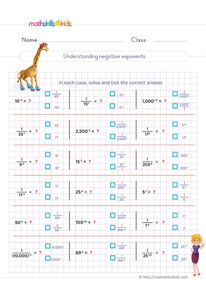 Printable exponents worksheets for 5th and 6th grade: 6th Grade Exponents and Square Roots Worksheets PDF