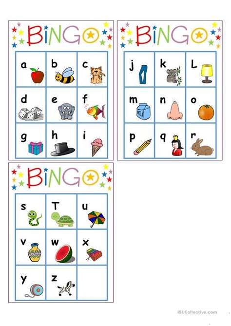 Choose from 12 unique alphabet bingo sets. Alphabet bingo - English ESL Worksheets for distance ...