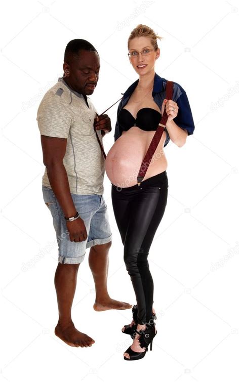 Mature married man bangs faggyboi again. Pregnant women with suspender and black man. — Stock Photo ...