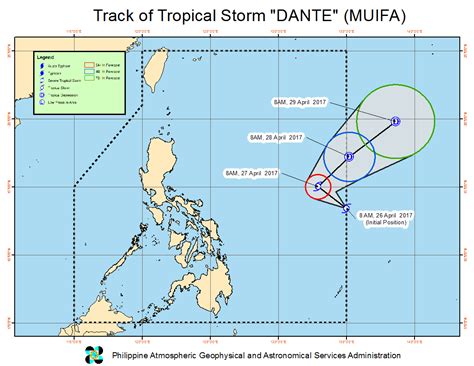 Names given by un typhoon committee and followed by jtwc's designated. 'Dante' enters PAR a tropical storm but not expected to ...
