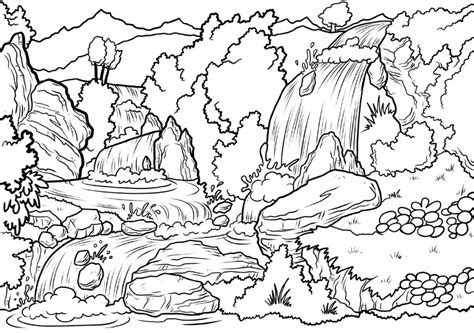 Free coloring pages to print or color online. Printable Waterfalls Landscape coloring page for both ...