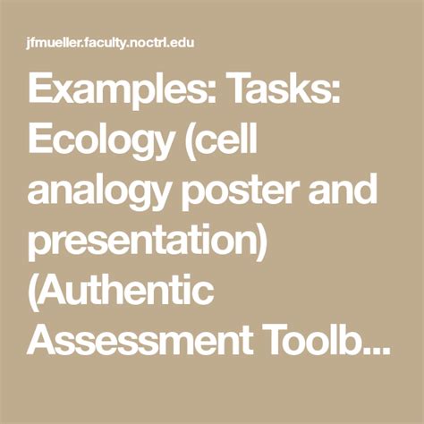 A comparison between two things which are similar in some respects 2. Examples: Tasks: Ecology (cell analogy poster and ...