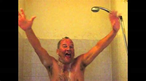 The guy washes in the shower and sings a song on the toothbrush. Tosh.0 - Drunk Old Man Singing In The Shower - YouTube