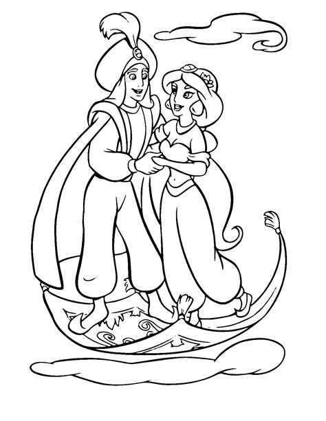 Aladdin and jasmine on a flying carpet aladdin and jasmine in the sky. Aladdin & Jasmine Coloring Pages: Magical Moments » Print ...