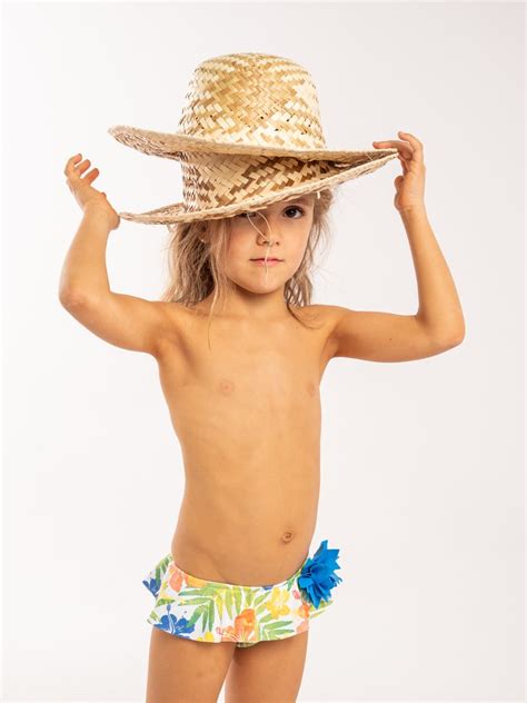 > bañador de braguita gris con volante > composición: Culetín flores tropical para Niña - Swimwear- Minis Baby&Kids