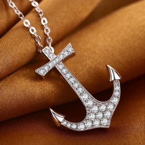 Boat anchor pendant women necklace in silver plated, medium dangle 20mm ...