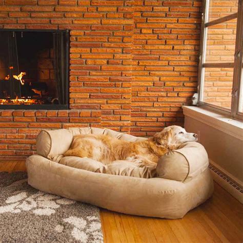 Cozy cave bed for snuggling pets. Snoozer Overstuffed Luxury Dog Sofa | Microsuede Fabric