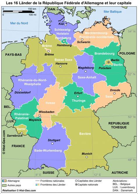 Partagez n'importe quel endroit, météo, règle, recherche d'adresse. Carte des 16 Länder de la République Fédérale d'Allemagne