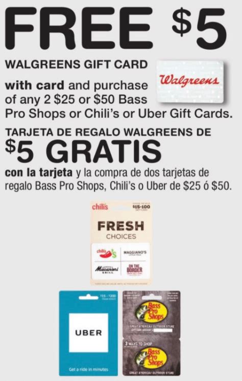 Redeem your uber gift card to top up your uber credit balance. Walgreens: Purchase 2 * $25 Uber & Get $5 Giftcard + Stack ...