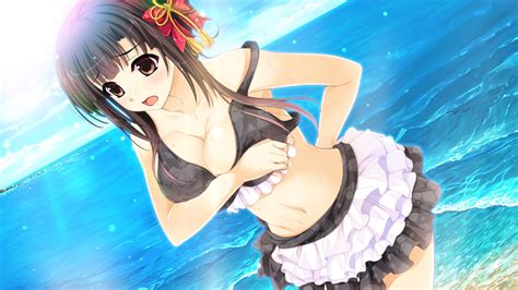 22+ cool anime wallpaper gif 1920x1080 background. beach, Bikini, Breast, Hold, Breasts, Brown, Eyes, Brown ...