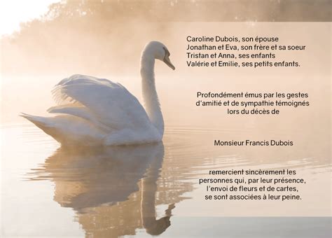 Carte de remerciements obsèques - thème animaux - Le lac des cygnes ...