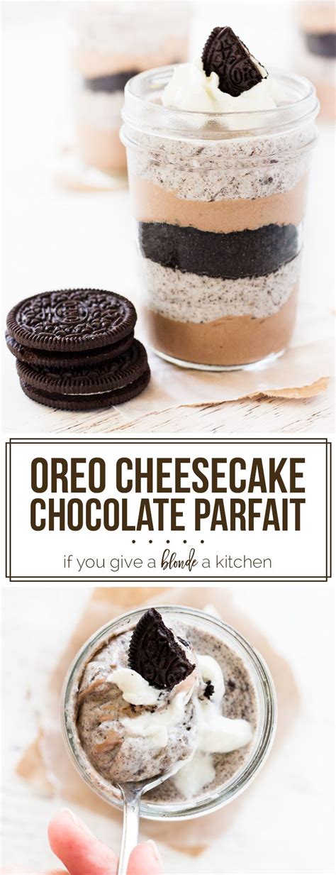 Stop as soon as they are combined with the rest of the ingredients. Chocolate cheesecake oreo parfait is served in mason jars for single serving dessert! | www ...