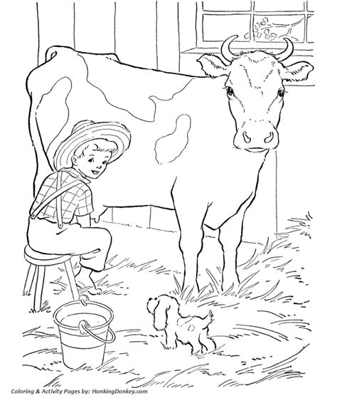 Hone your observation skills by finding the differences between the two pictures of a cow on a farm in this printable coloring page. Cow Coloring page | Milking the cow | Farm animal coloring ...