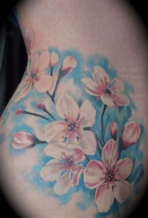 Bright aftercare lotion for tattoos! Watercolor cherry blossom tattoo by Justin Johnson of ...