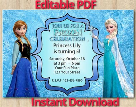 Frozen invitation includes personal digital high resolution file in jpeg format. Frozen Printable Editable Birthday Invitations | Frozen birthday invitations, Frozen invitations ...