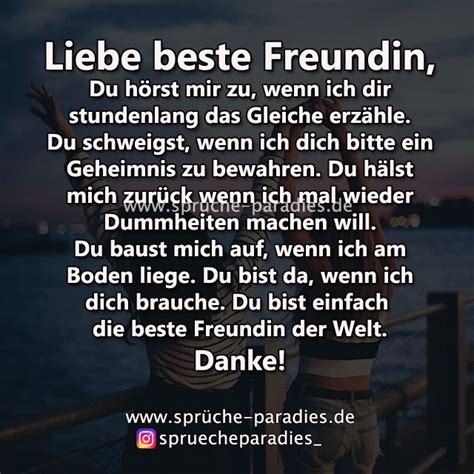 Schau dir unsere auswahl an spruch freundin an, um die tollsten einzigartigen oder spezialgefertigten handgemachten stücke aus unseren shops für haus hast du bis hierhin gescrollt, um die fakten über spruch freundin zu erfahren? Liebe beste Freundin - Sprüche Paradies | Beste freunde ...