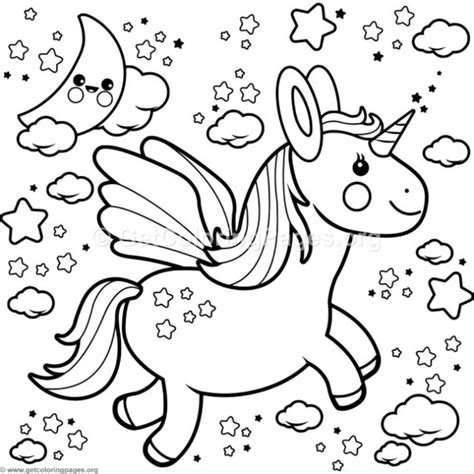 Printable cute unicorn sleeping coloring page. Flying Kawaii Unicorn Coloring Pages - GetColoringPages ...