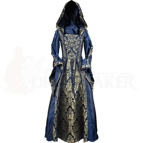 Alluring Damsel Dress with Hood - Blue with Gold - MCI-619 by Medieval ...