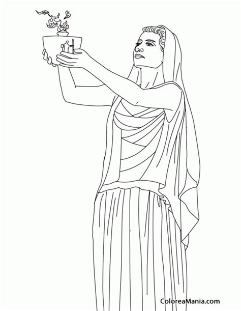 Pero por supuesto no nos olvidamos de los mayores, así que contiene también dibujos para pintar para adultos. Colorear Hestia (Mitología Griega), dibujo para colorear gratis