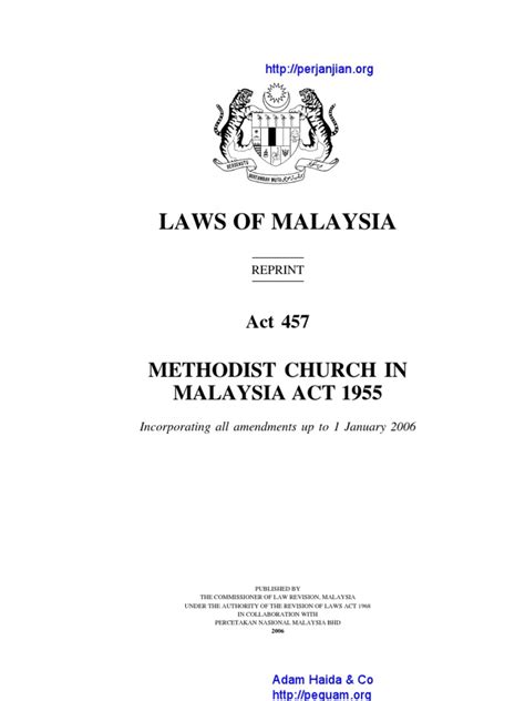 Published by the commissioner of law revision, malaysia under the authority of the revision of laws act 1968. Act 457 Methodist Church in Malaysia Act 1955 | Deed ...