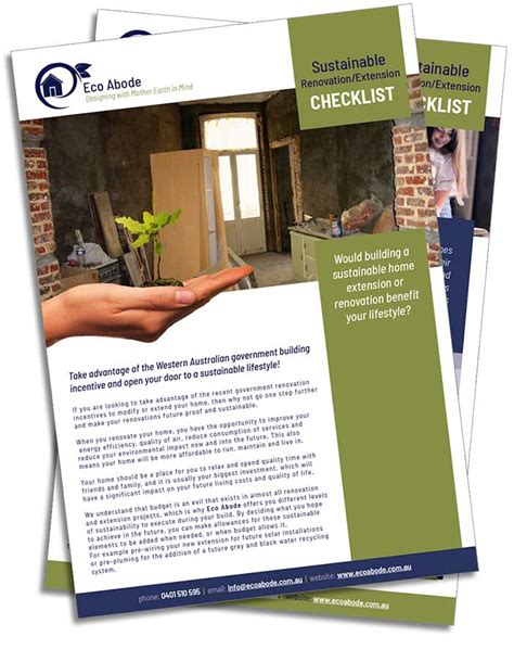 The completion date may be extended by contractor for such additional time as contractor shall determine to be reasonably necessary as the result of (a) any delay in the approval of owner's renovation or permanent loan, if any; Sustainable Checklist - Eco Abode