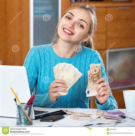 Positive Young Woman Earning Money Being Freelancer Stock ...