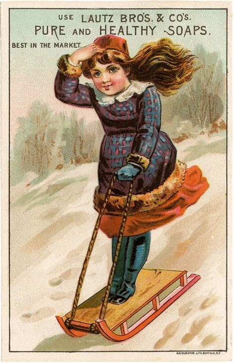 Vintage Girl Sledding Image! - The Graphics Fairy