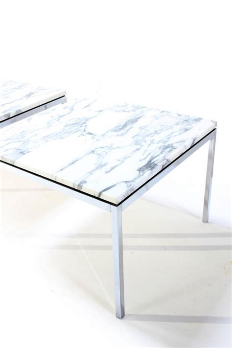 Light wear consistent with age and use, heavy signs of use, patina consistent with age and use, the table was restored about 20 years ago and may present. Vintage Florence Knoll square side tables marble ...