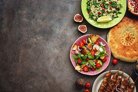 A sumptuous middle eastern dinner party menu the happy. Arabic And Middle Eastern Dinner Table Meat Kebabtabbouleh ...