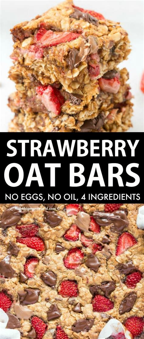 Ingredients for this oatmeal bars recipe. Healthy Strawberry Oatmeal Bars {4 ingredients!} | Recipe ...