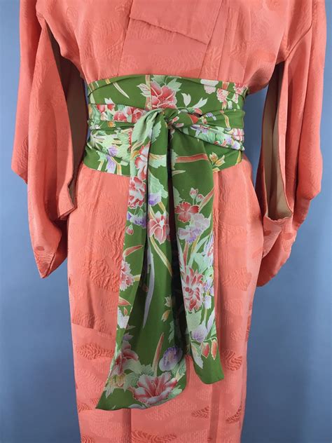 1950s Vintage Silk Kimono Robe in Orange Sherbet | Silk kimono, Silk kimono robe, Kimono robe