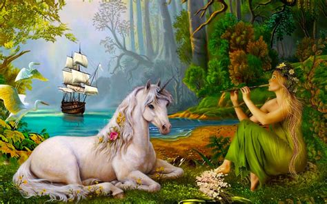 Unicorn on body of water wallpaper, wings, horse, fantasy, animal. Music For A Unicorn Elf Art Woman Fairy 2560x1440 Hd ...