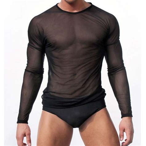 This neutral long sleeve top is a simple menswear staple that always leaves an impression. Mens Sexy Transparent T shirt Sheer See Through Mesh Long ...