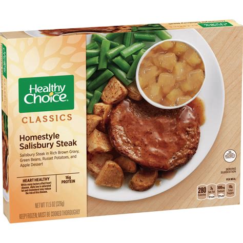 Tender beef patties smothered with a homemade mushroom gravy ready in just 30 minutes! HEALTHY CHOICE Home Style Salisbury Steak Dinner | Conagra ...
