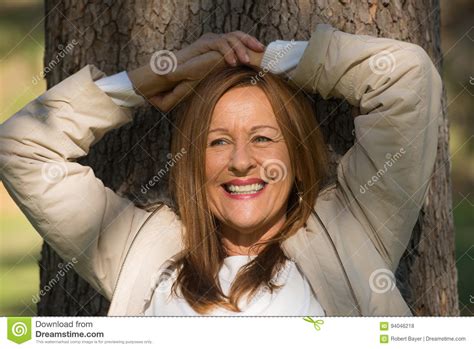 Happy Relaxed Woman Closed Eyes Outdoor Stock Photo - Image of nature, alone: 94046218