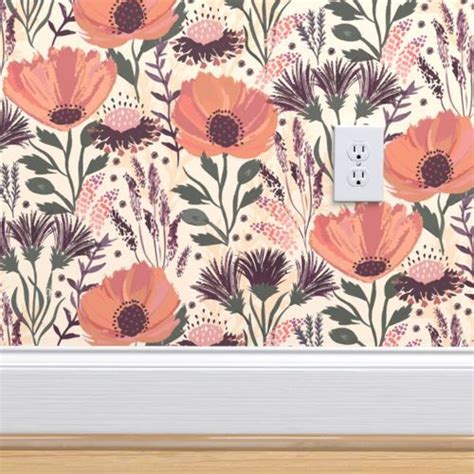 Designs by edsel2084 for sale on spoonflower custom fabric and wallpaper. Modern Neutral Floral Retreat - Spoonflower in 2020 | Peal and stick wallpaper, Floral wallpaper ...