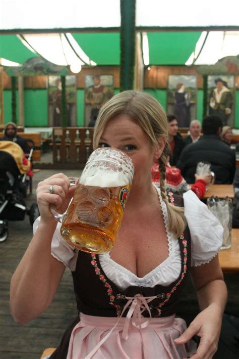 Here it's all people in lederhosen dishing out pretzels to sound of 'oompah' bands (traditional german bands). Oktoberfest drunken wench | Fête de la bière, Biere