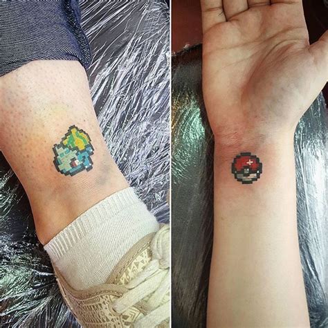 For over 20 years, millions of people across the world have been deep in the. Pokémon Pixel Tattoos in 2020 | Nerdy tattoos, Pokeball tattoo, Couple tattoos