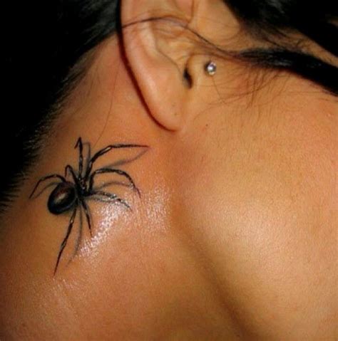 Black widow tattoo can symbolize strength, independence, cunning and intelligence. Black widow spider tattoo behind ear | tattoos picture ...